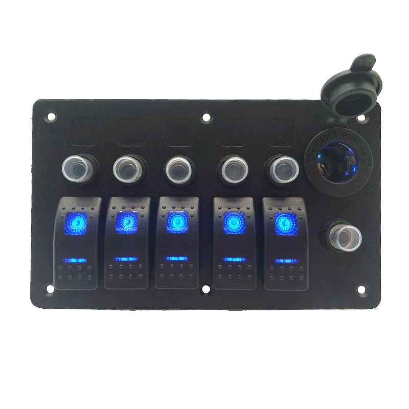 

5-клавишная панель автомобильного переключателя 12 В, электрическая розетка, клавишный переключатель с защитой от перегрузки напряжения