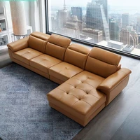 Living Room Furniture Gray Brown White Recliner Genuine Leather Section Corner Sofa Set Modern