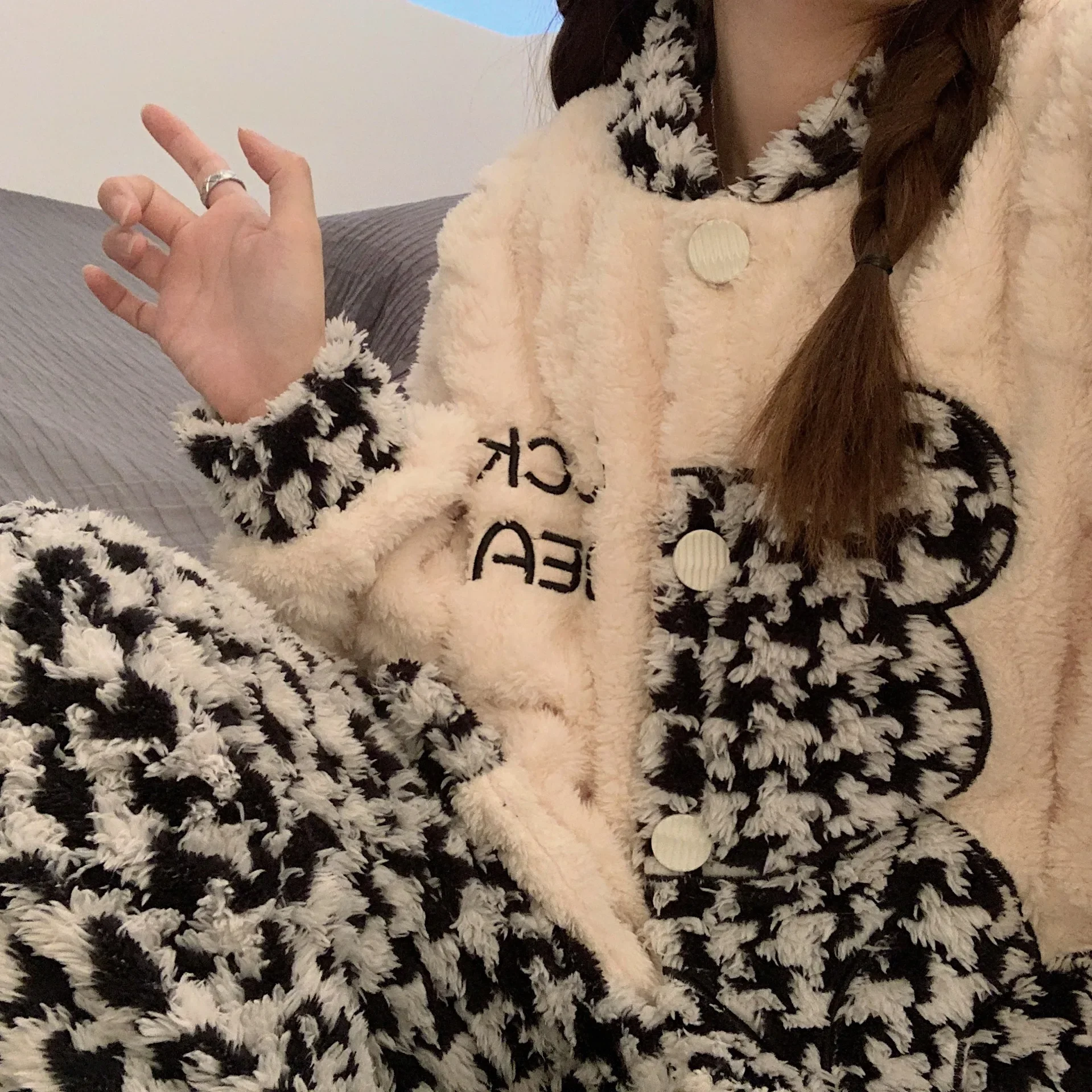 Новый Зимний вязаный кардиган жаккардовая флисовая женская одежда для сна с