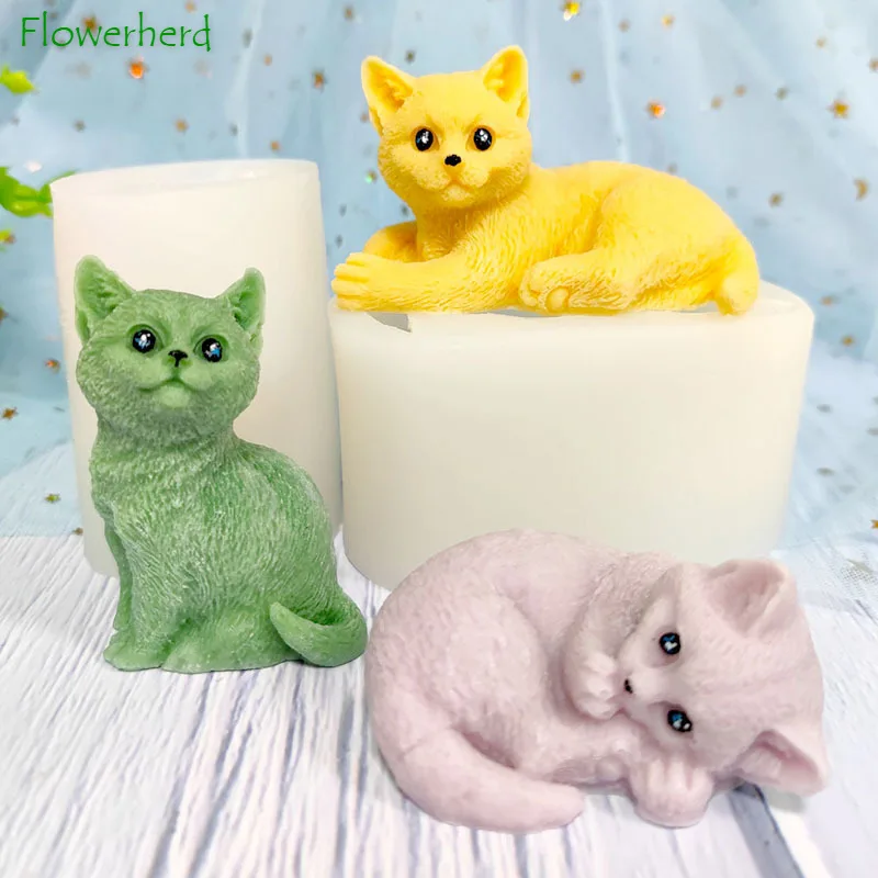 

Three-dimensional Cat Shape Handmade Soap Silicone Mold Cute Animal Chocolate Mousse Aromatherapy Candle Plaster Mold