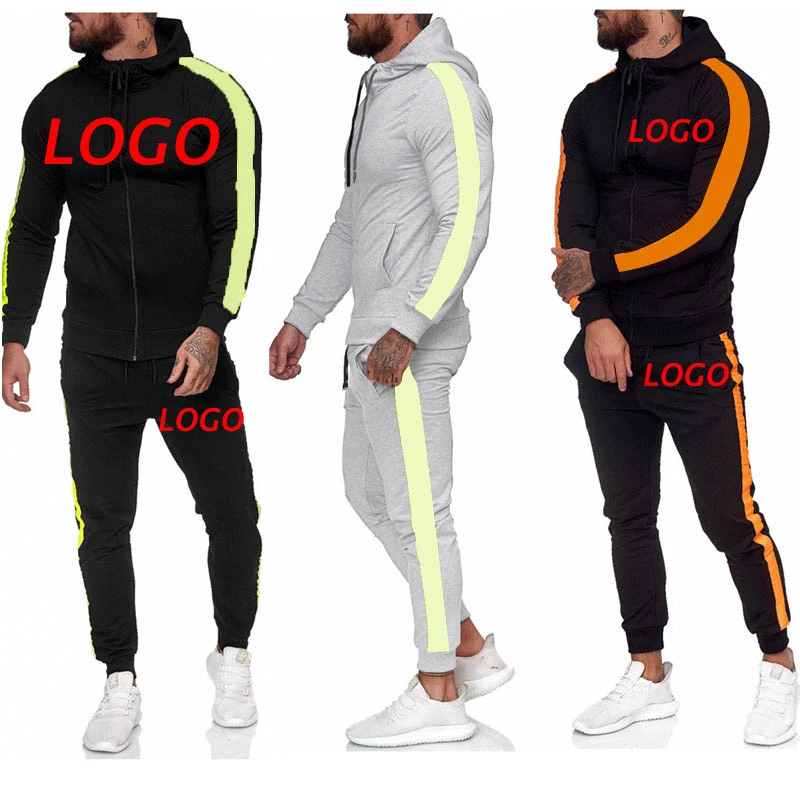 

Spring Sports Sweater Set Side Stripe Design Casual Two Piece Pants Set Men Outfits