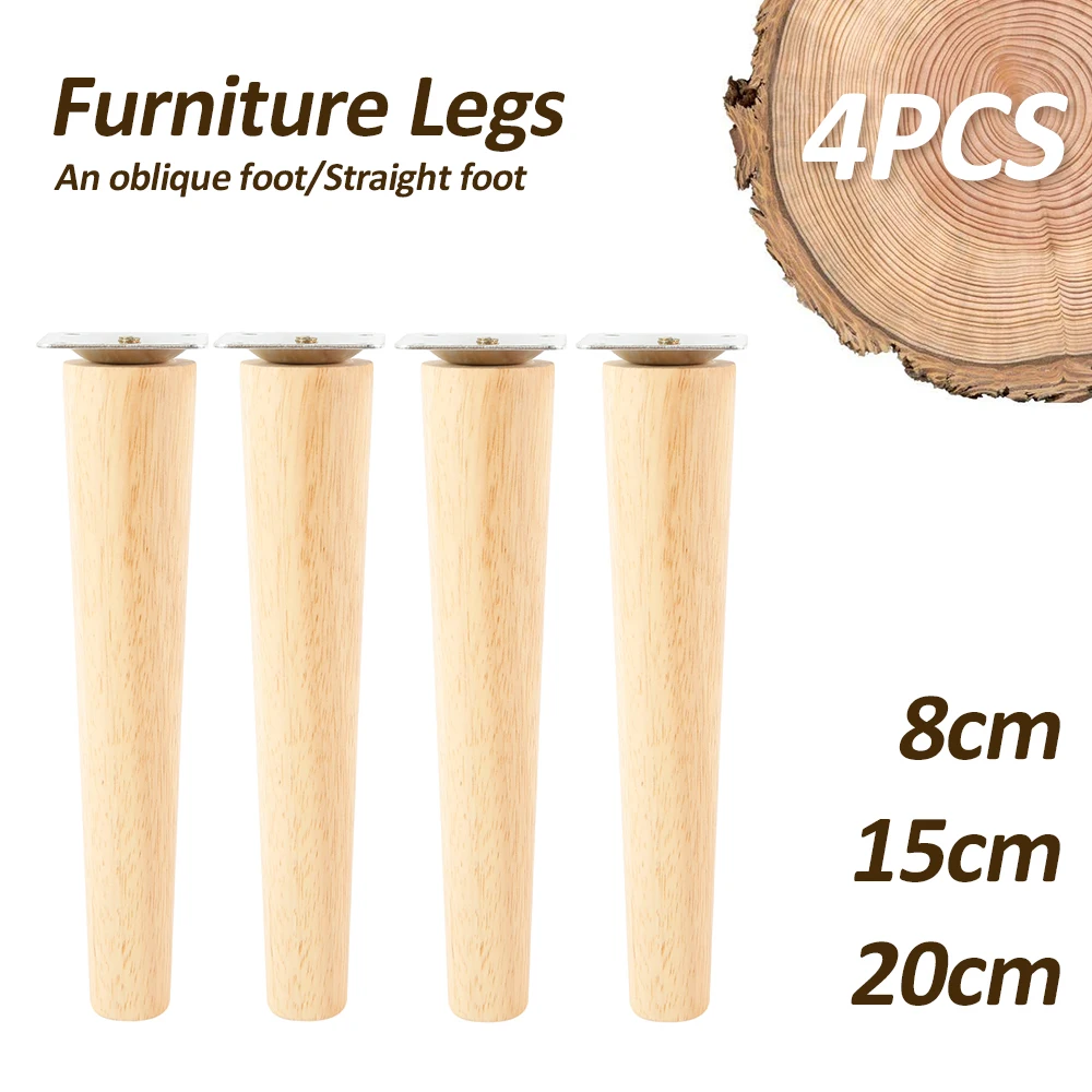 4 Pcs Solid Wood Furniture Legs Height 8/15/20/25CM Inclined Cone Sofa Bed Cabinet Table and Chair Replacement Feet Sloping Foot
