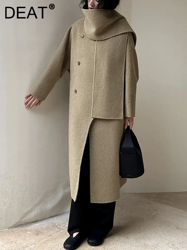 

Женское шерстяное пальто с длинным рукавом DEAT, однобортное свободное двухстороннее пальто из 100% чистой шерсти, 7AB236, зима 2023