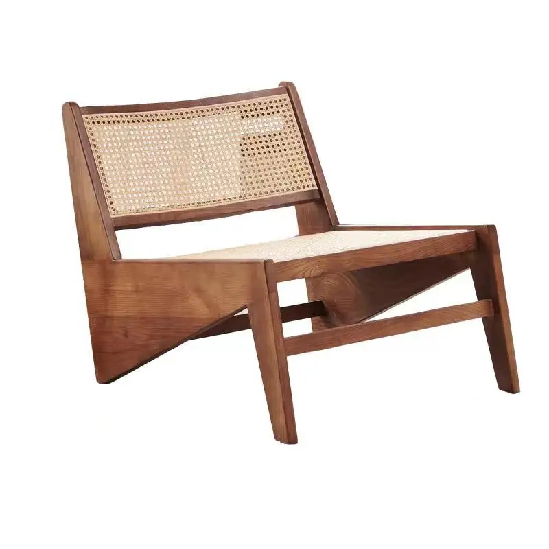 

Stock Nordic Living Room Balcony Knock Down Z shape Low Rattan Cane Wooden Kangaroo Lounge Chair