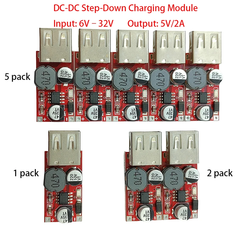Фото Комплект из 1/2/5 штук: Модуль автомобильного USB-зарядного устройства DC6-24V (12V/24V в 5V 3A), понижающий преобразователь напряжения DC 12V в 5V, модуль блока питания №2