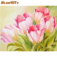 ruopoty pink tulips flower painting by numbers handmade unique gift for adults children 60x75 framed on canvas home artwork