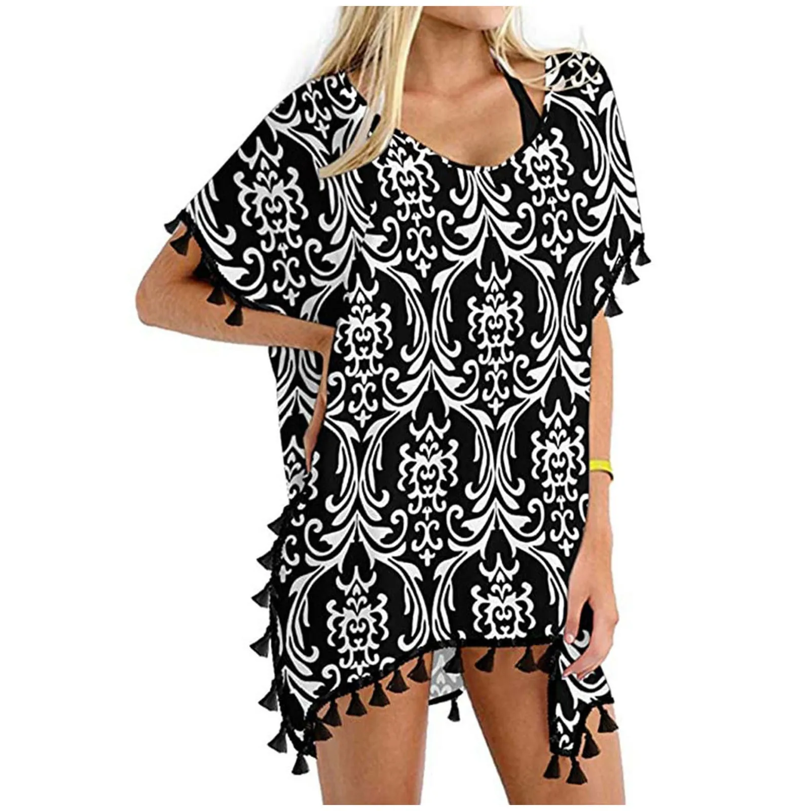 

Bikini Loose Chiffon Kaftan Swimwear Women's Tassels Beach Cover Up Tops Trim Swimwears Tankinis Swimwears Women's bathing suits