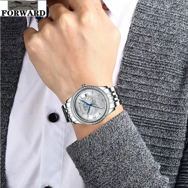 

FORWARDJapan West Iron City movement calendar luminous waterproof fashion watch for men Stainless steel chain Automatic watch me