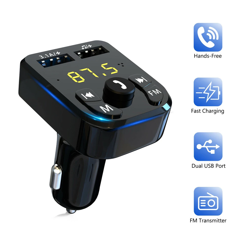 

Car Wireless FM Bluetooth-compatible 5.0 Transmitter Hands-Free Calling Adapter 2 USB Charging Ports PD Charger AUX MP3 Player