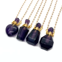 charm ladies perfume bottle love pendant natural stone amethyst aromatherapy bottle necklace handmade chain diy necklace gift