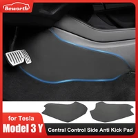 car central control side defense anti kick pad protector cover for tesla model 3 y foot rear door sill leather mat accessories