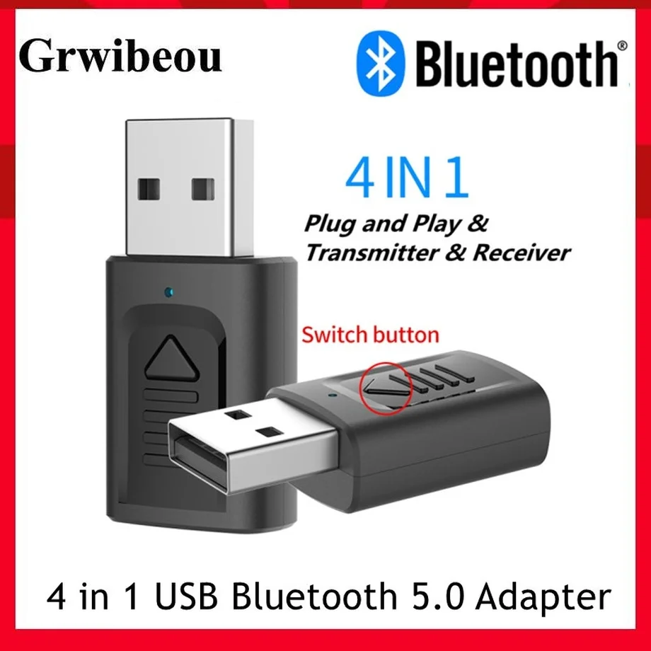 Buy Grwibeou Mini Wireless 4 in 1 USB Bluetooth 5.0 Adapter 3.5mm Jack AUX BT Audio Receiver Transmitter For Car TV Speaker on