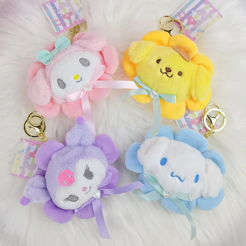 

Sanrio Costume Sunflower Cinnamoroll Pompom Purin Keychain Doll Cute Plush Toy Schoolbag Pendant Ornament