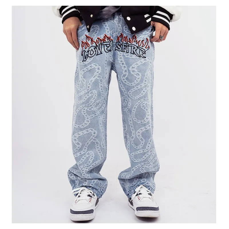 Baggy Pants Hip Hop Jeans Men 2022 Trends Clothes Letter Denim Printed Man Casual Trousers Streetwear Y2k Men's Trendyol Women's