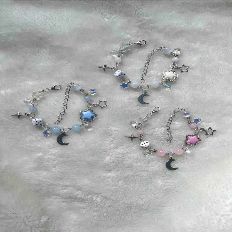 Y2K соответствующий браслет-подвеска Дружба Луны синий розовый белый браслет из