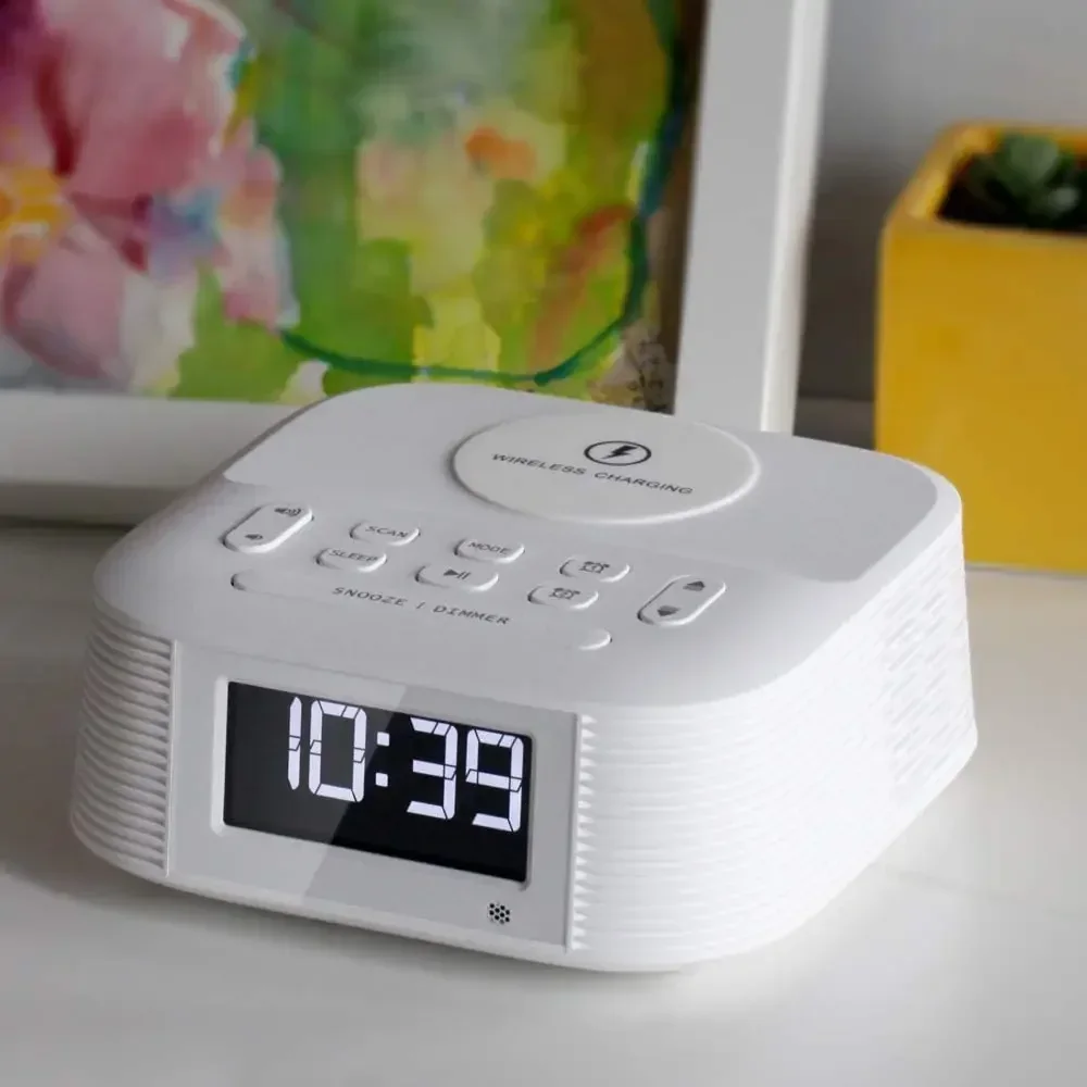 Фото Горячая распродажа: Беспроводная колонка с FM-радио, USB, Bluetooth, двойным будильником и функцией беспроводной зарядки. №3
