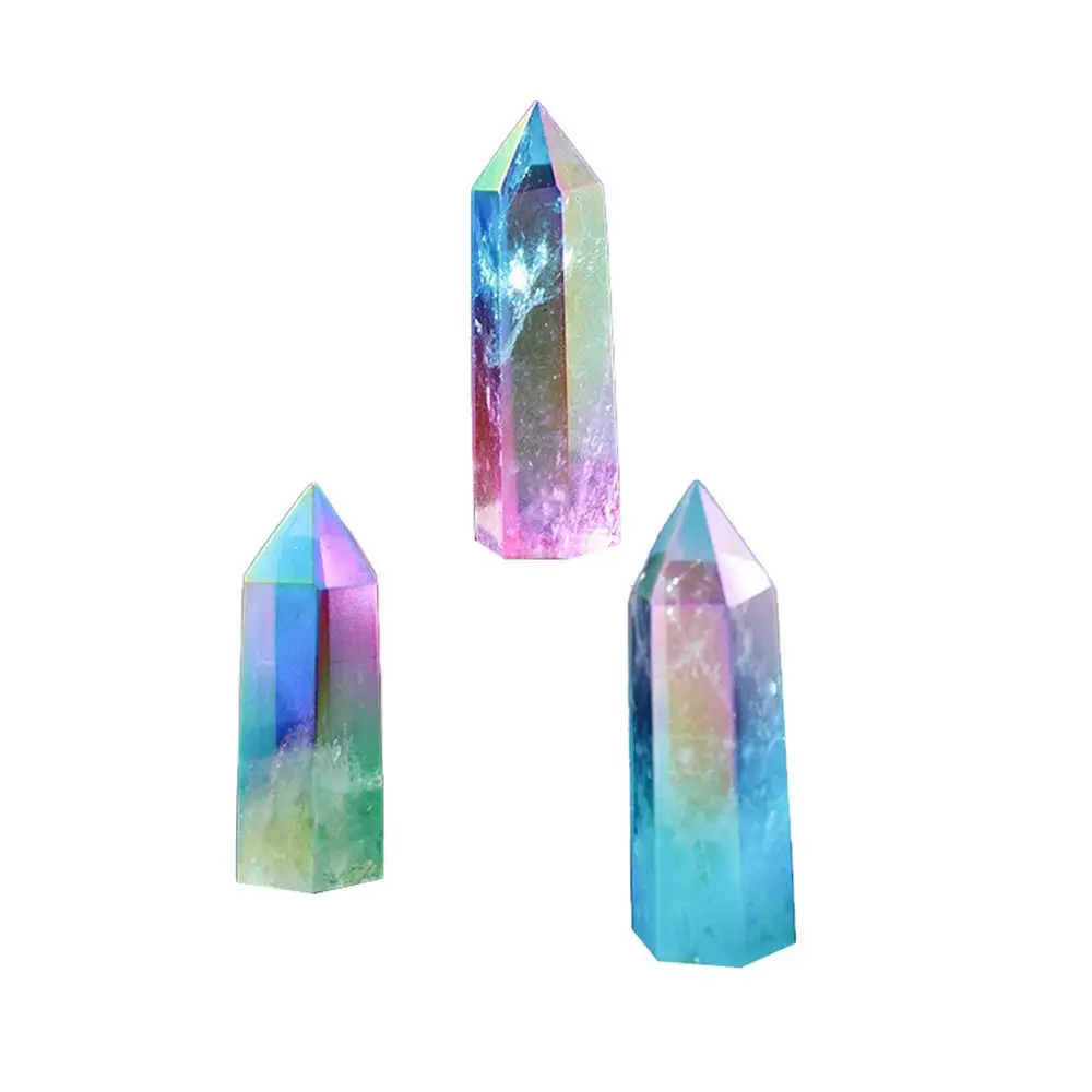 

Two Color Natural Clear Rainbow Electroplating Hexagon Crystal Column Home Ornament Quartz Crystal Point Crystal Crafts