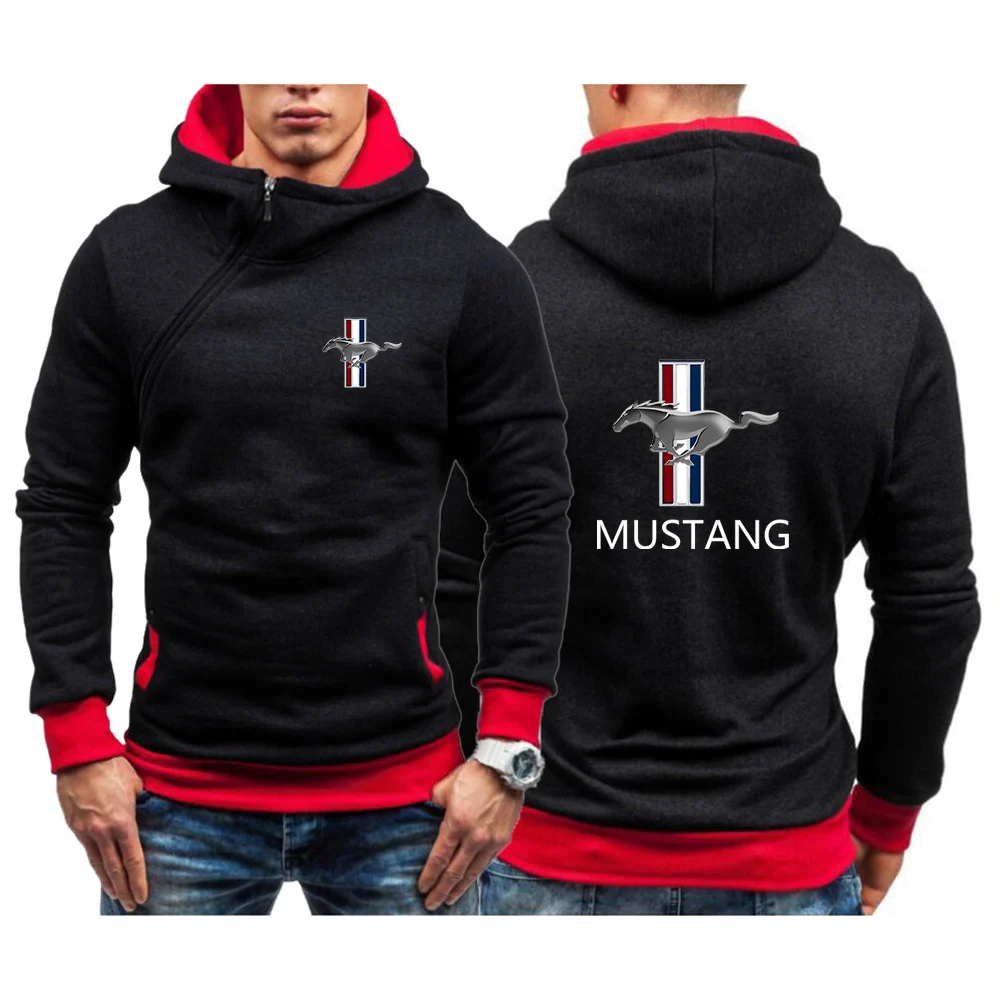 

Ford Mustang 2023 Mans Spring and Autumn Hoodies Letter Fleece Hooded Sweatshirt Patchwork Color Warm Plus Velvet Zipper Hoodie