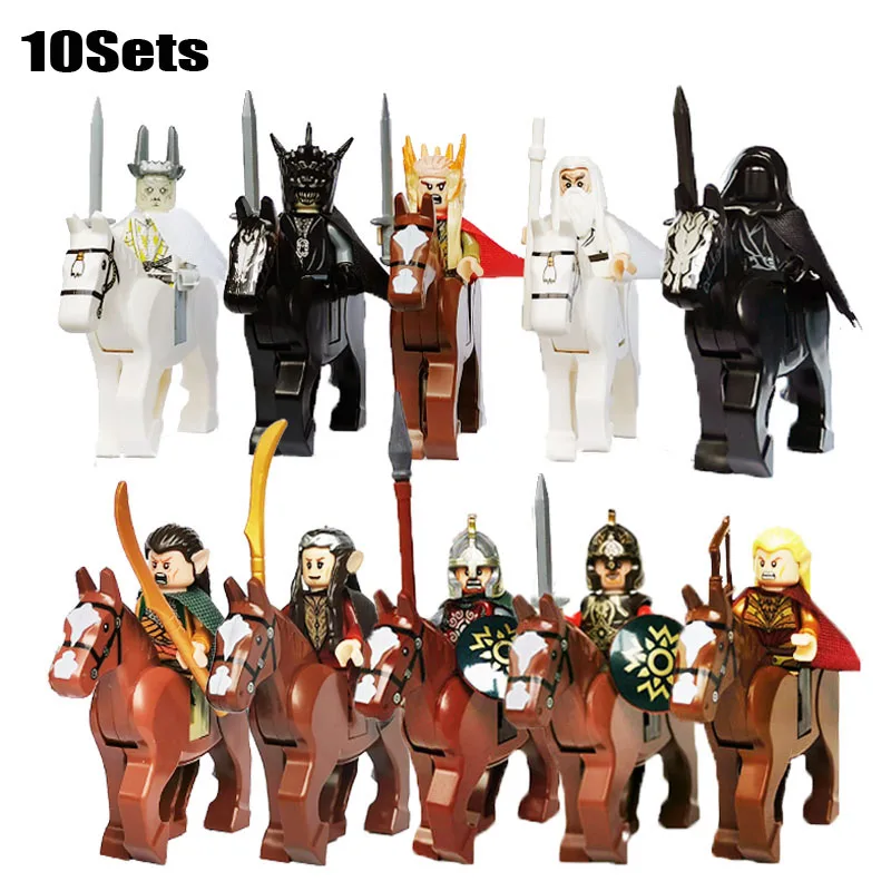 Juego de 10 bloques de batalla de los Caballeros, Dark Sauron, cinco tropas con espada, ABCD, con bloques de caballo, juguete para niños