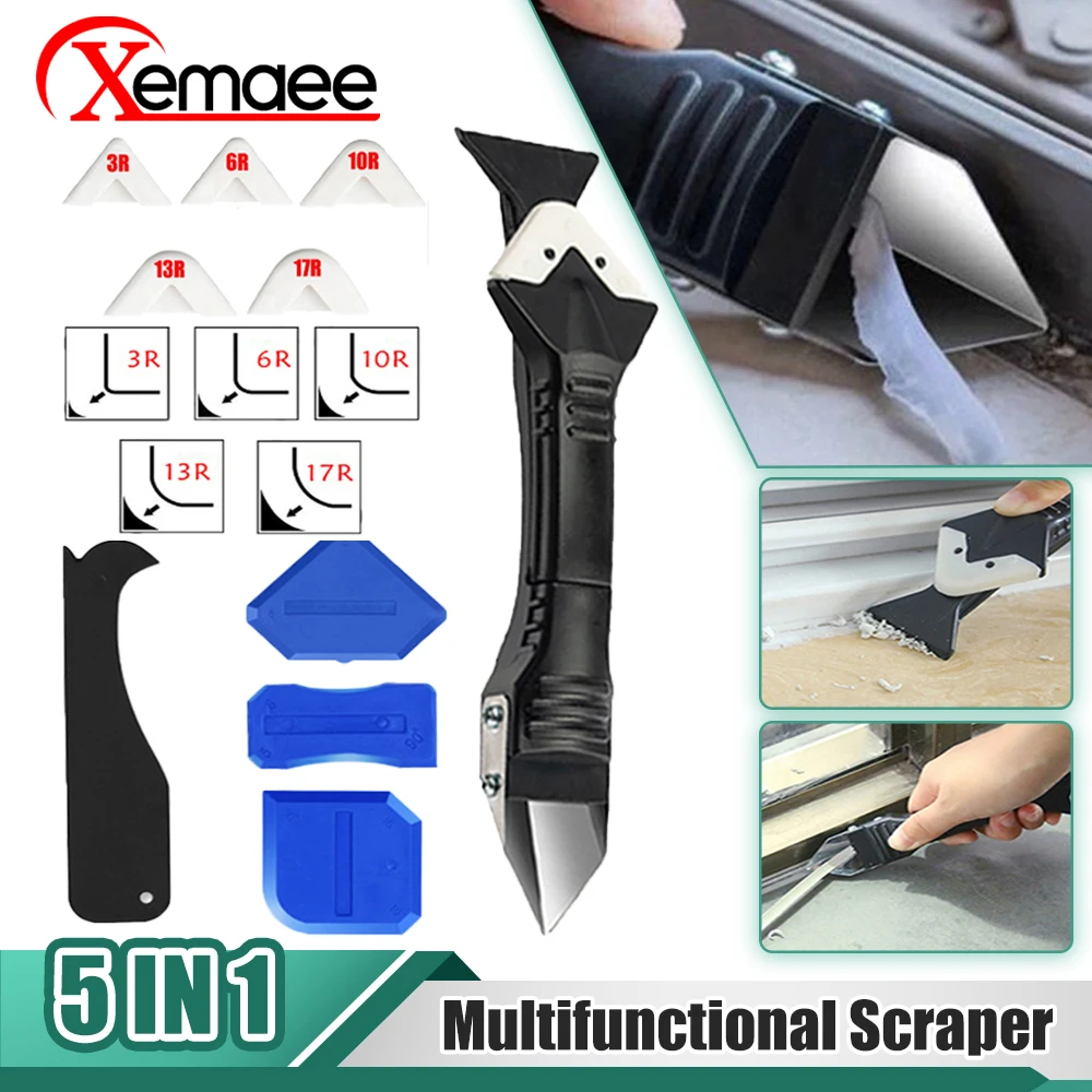 

5in1 Silicone Remover Sealant Caulk Finisher Grout Scraper Kit Multifunctional Rubber Shovel Floor Mould Removal Spatula Tool