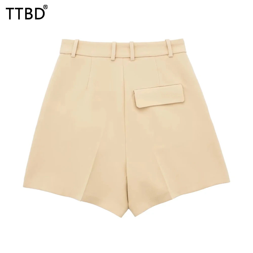 TTBD Woman Chic darted high-waist bermuda shorts Women Fashion high-waist shorts Female summer streetwear Mujer