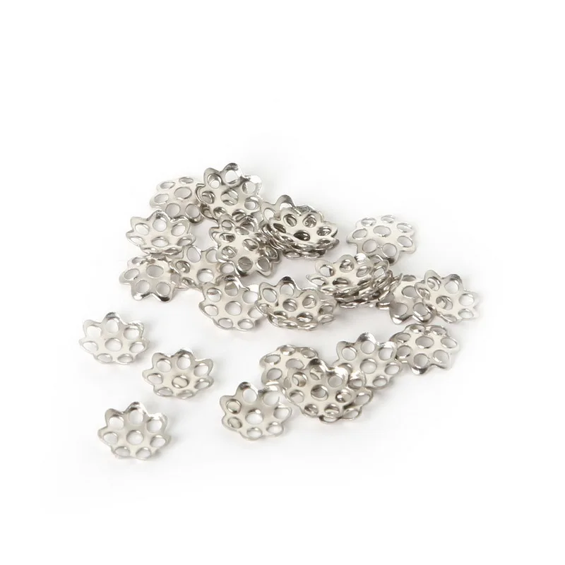 

200Pcs/Lot 6mm Silver Plated Flower Petal End Spacer Beads Caps Charms Pearl Cups For Earring Bracelet Jewelry Finding Making