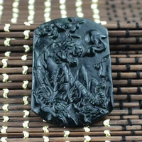 2022 natural black green jade tiger pendant necklace china hand carving jewelry fashion amulet natural stone men women gifts