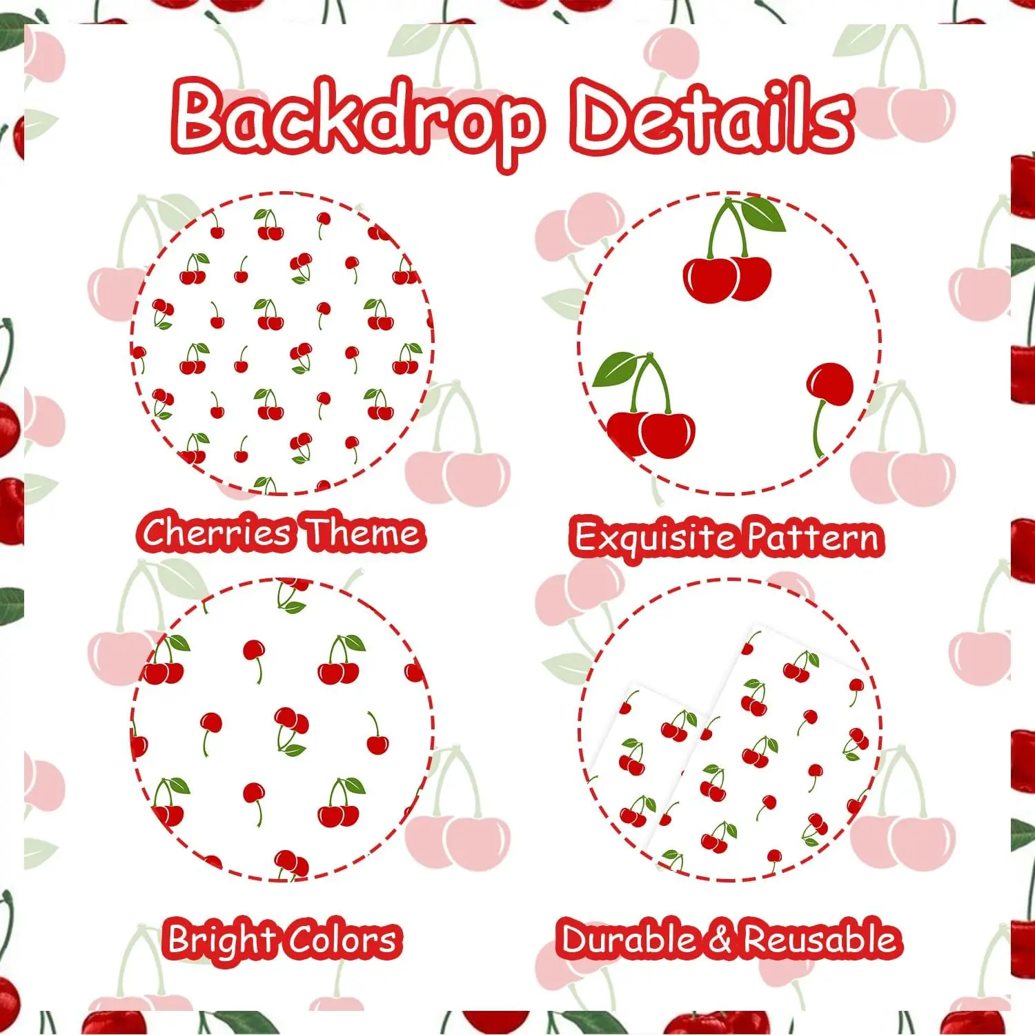 Фон для фотосъемки с изображением белых вишневых фруктов и мультяшных героев 5 х3