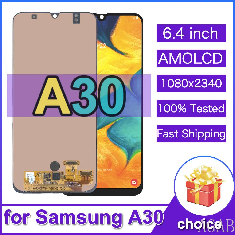 Фото 6,4-дюймовый AMOLED LCD-дисплей для Samsung Galaxy A30 A305F, сенсорный экран с дигитайзером в комплекте для Samsung A30 A305G, с рамкой. №1