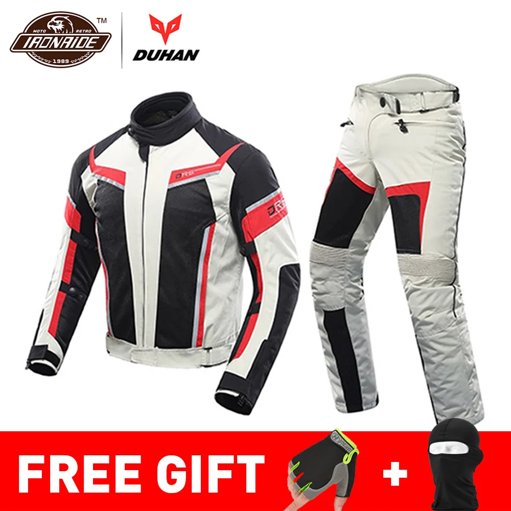 DUHAN Summer Motorcycle Jacket Man Riding Jacket + Motorcycle Pants Suit Breathable Mesh Jacket Moto Pants Suit 9 Style