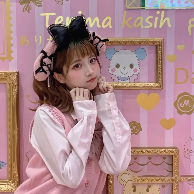 

Sanrio мультфильм Kuromi головная повязка тёмный для Лолиты милый лук Женский Хэллоуин косплей головной убор аксессуары