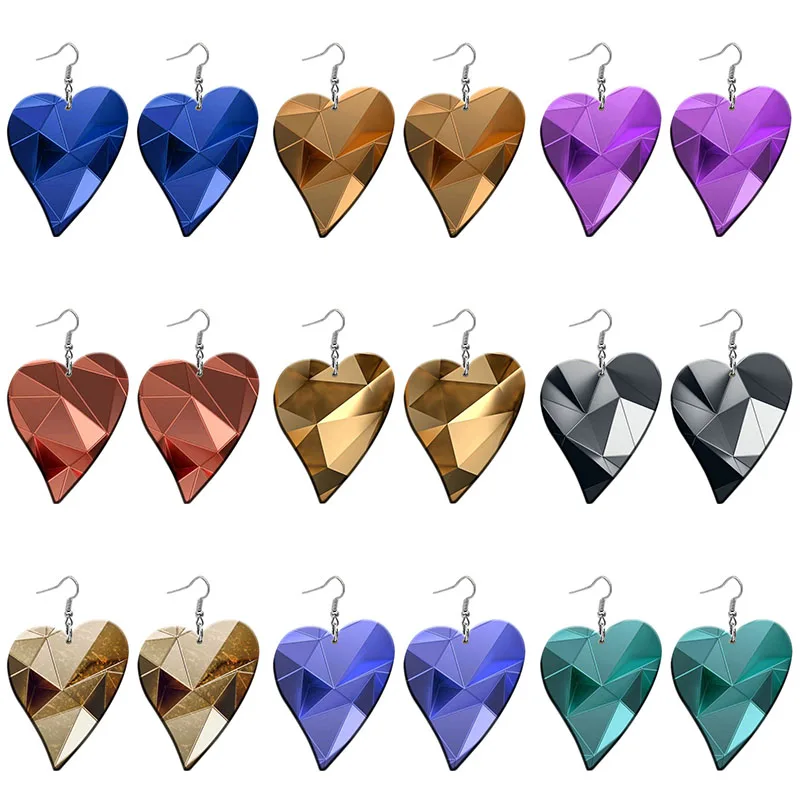 

Color Patchwork Pattern Acrylic Heart Drop Earrings For Women Stainless Steel Piercing Ear Jewelry Girls' Gift Z1280