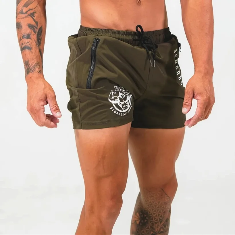 

Comprehensive Training Shorts Men's Zipper Pocket Printed Sports Pants Sportswear Male Stretch Shorts Gym Quick Dry Summer Pants