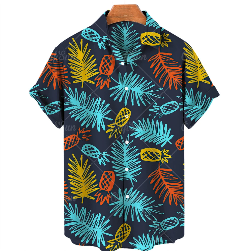 

Men's Shirts Hawaiian Shirts Fruit Print Short Sleeves Pineapple Pattern Tops Casual Fashion Men's Clothing Summer Loose Shirt