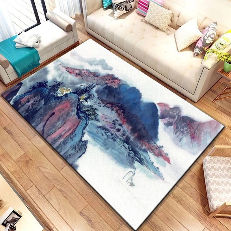 Chinese Brush Painting Printed  Area Large Rug ,Carpet for Living Room Bedroom Sofa Decoration, Non-slip Floor Mats Dropshipping
