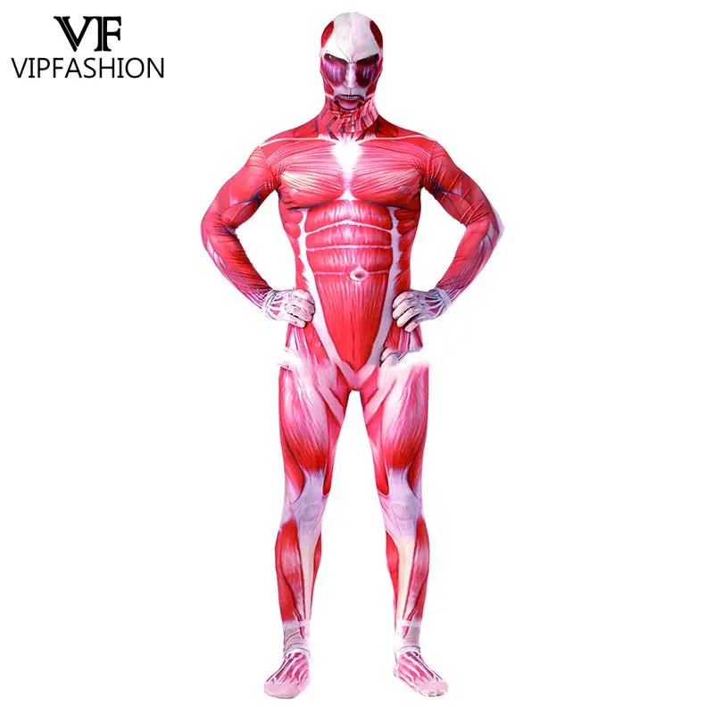 

VIP FASHION Attack On Titan Cosplay Costume Purim Halloween Adult Bodysuit Zentai Jumpsuit Full Cover Carnival Party Wear Unisex