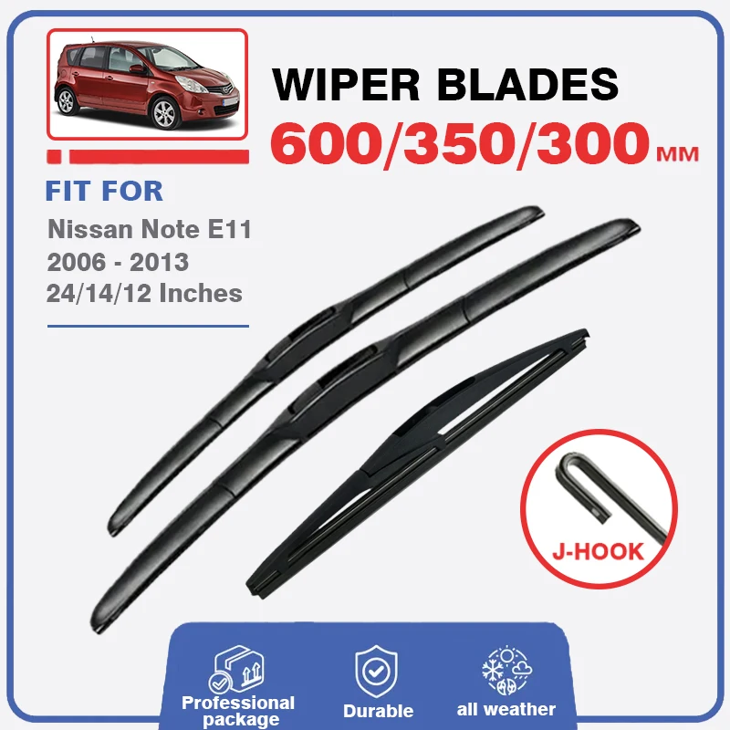 

Wiper Blades Set For Nissan Note MK1 E11 2006 - 2013 Front Windshield Windscreen Rear Window 24"18"12" Brushes Washer 2010 2005