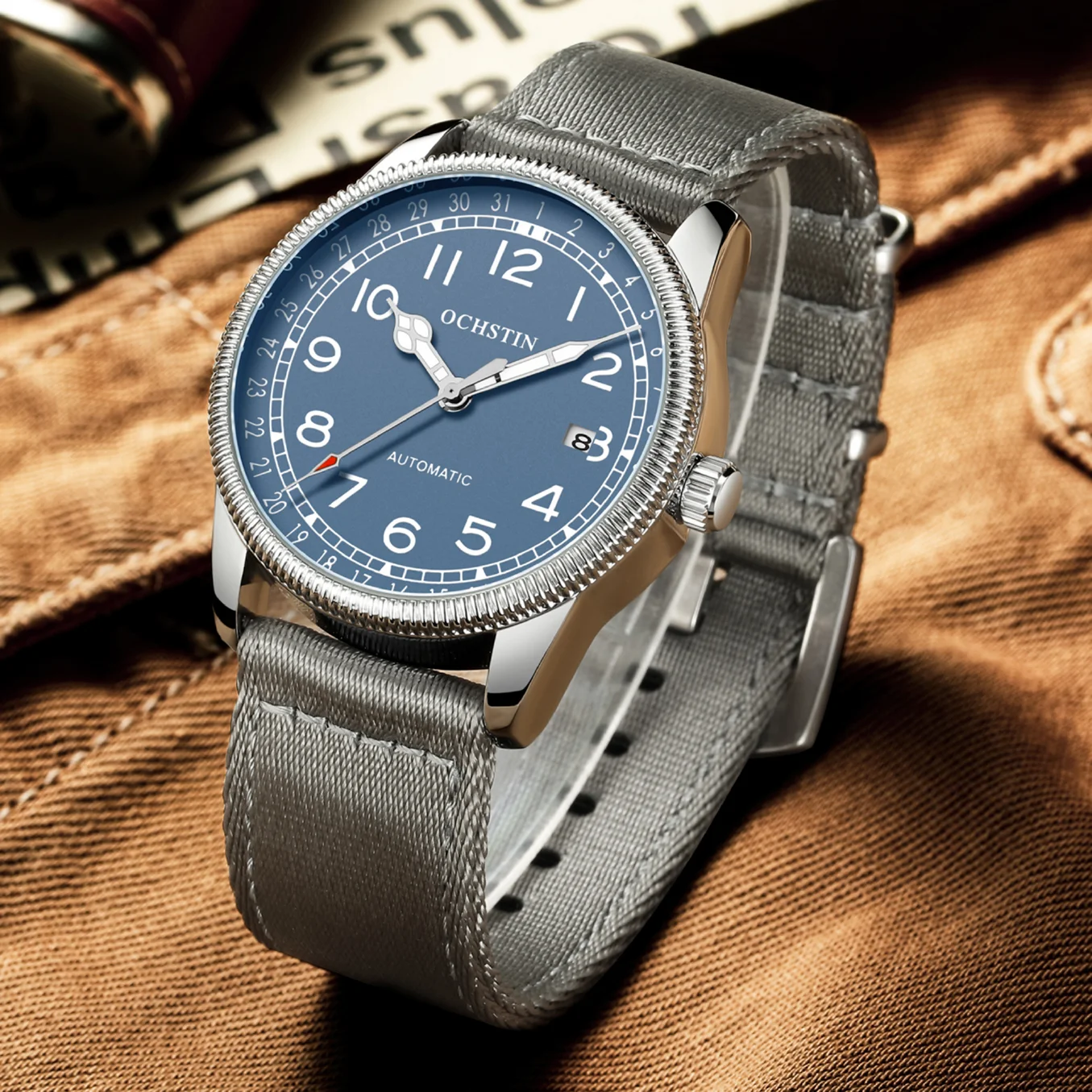 

OCHSTIN Mens Watches 2022 Mechanical Automatic Top Brand Luxury Leather/Nylon Pilot Luminous Retro Wristwatch Relogio Masculino