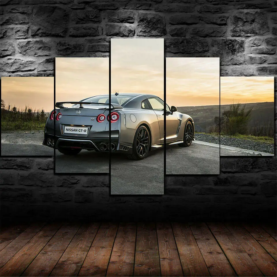 

NISSAN GTR супер автомобиль 5 панелей холст печать настенный художественный плакат украшение дома печатные изображения HD Домашний Декор 5 шт. без рамки