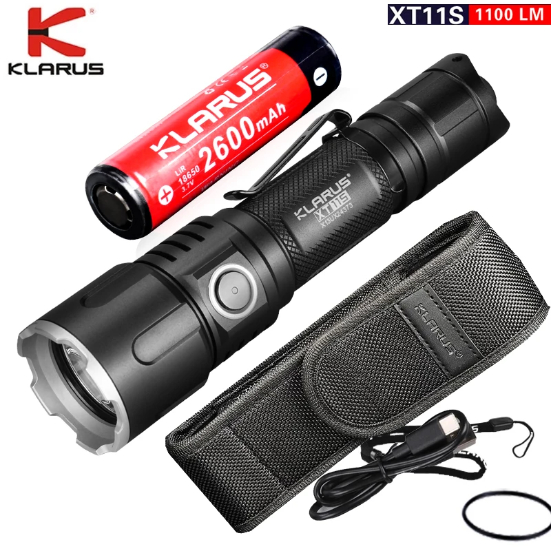 KLARUS XT11S LED Flashlight CREE XP-L HI V3 1100LM Rechargeable Tactical Torch with 18650 Battery for Camping,Self Defense
