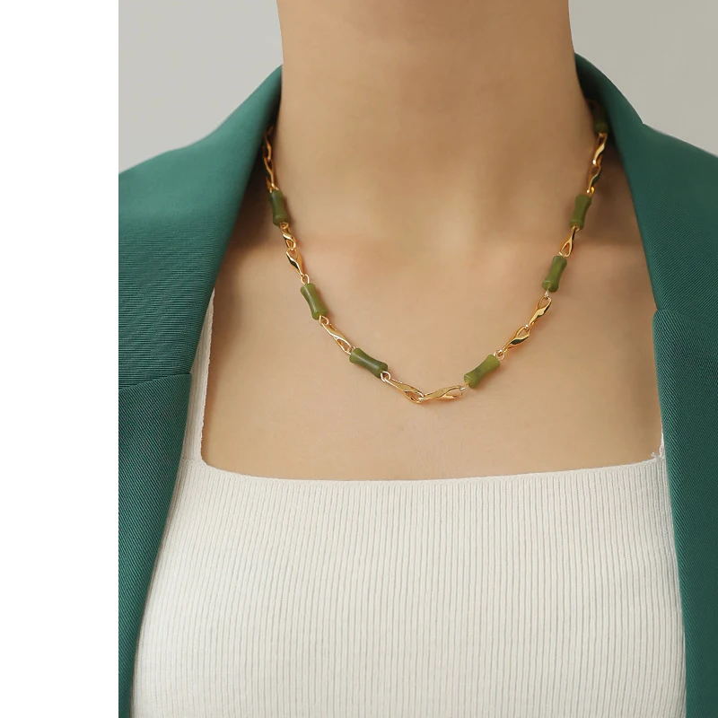 

2022 New 18KGF Brass Malachite Necklace women girls beads stone Jewelry making design Mother's Day gifts wholesale