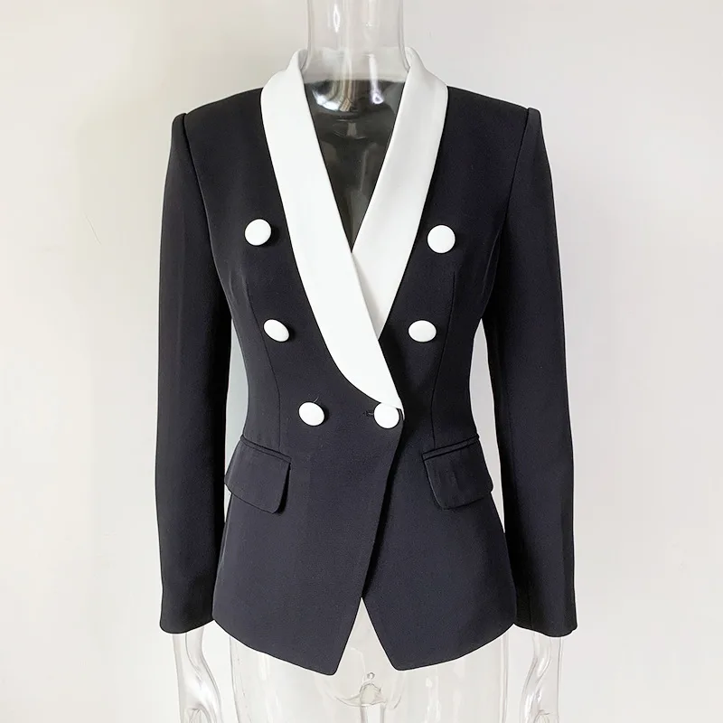 

Женский двубортный костюм, черный и белый однотонный костюм с воротником из зеленых фруктов, весна-осень 2022