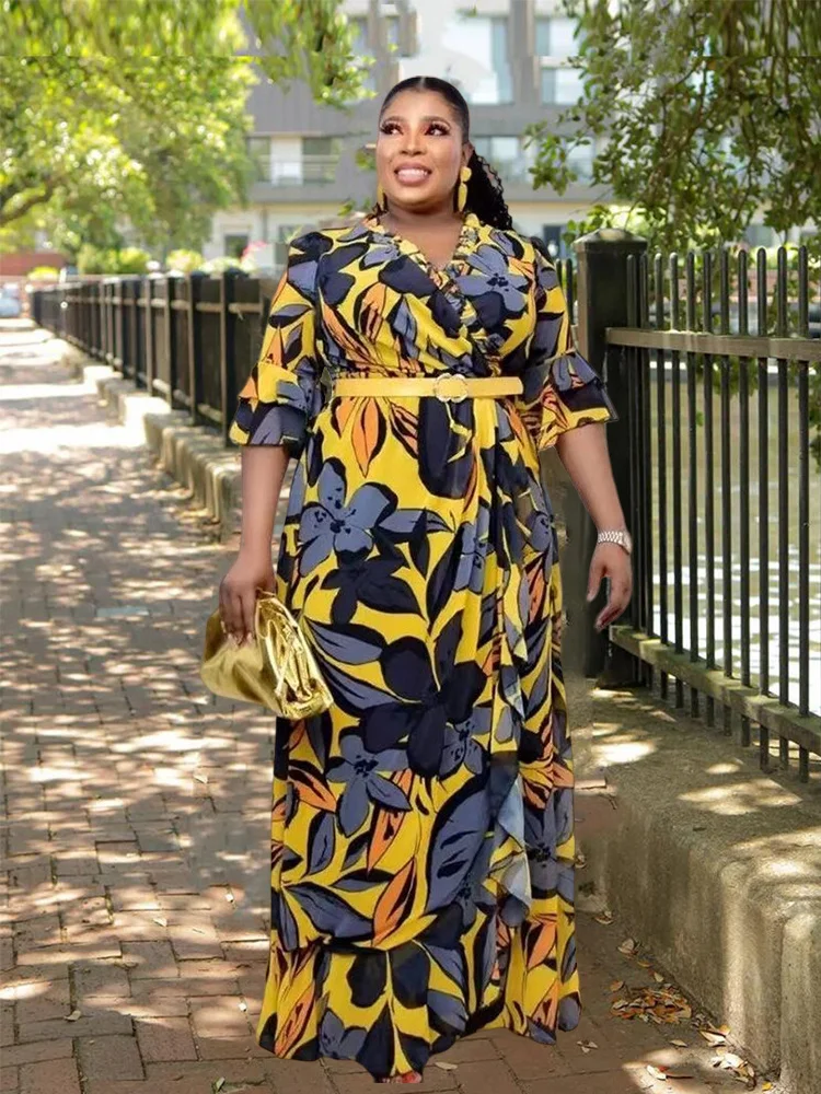 Plus Size African Dresses for Women New Elegant Birthday Dress with Sleeves Long Maxi Dress Casual Wholesale 3xl 4xl 5xl 6xl