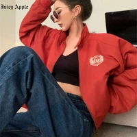 juciy apple bomber woman varsity jacket red american baseball jacket embroidery womens winter coats 2022 man overcoat female