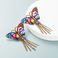 fashion exaggerated temperament ball long butterfly tassel earrings womens alloy inlaid color shiny earrings