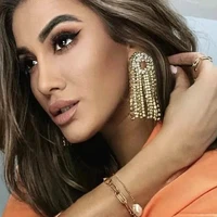 new exaggerated metal long rhinestone pop earrings womens pop shiny dangle earrings high end banquet jewelry accessories