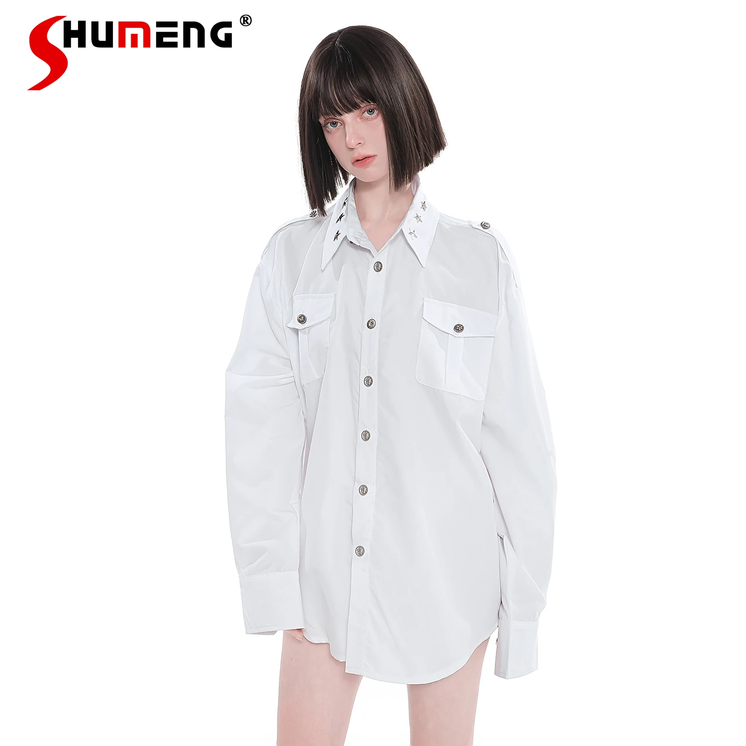 Блузка женская в готическом стиле с металлическими заклепками модная свободная