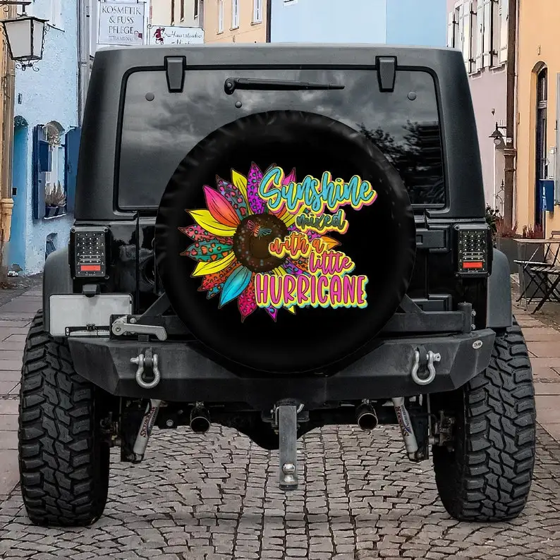 

Sunflower Sublimation - Sunshine Mixed With Hurricane Christmas Gift, Spare Tire Cover For Car, Personalized Camper Tire Cover,
