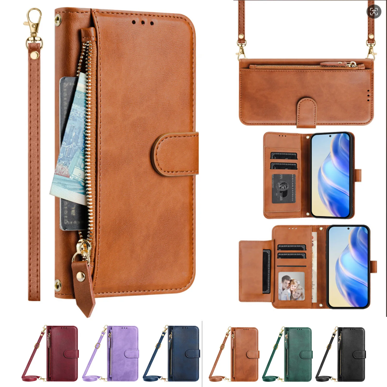 Кошелек на молнии для Tecno Camon 30 Premier 20 Pro 19 Neo кожаный ремешок через плечо откидной