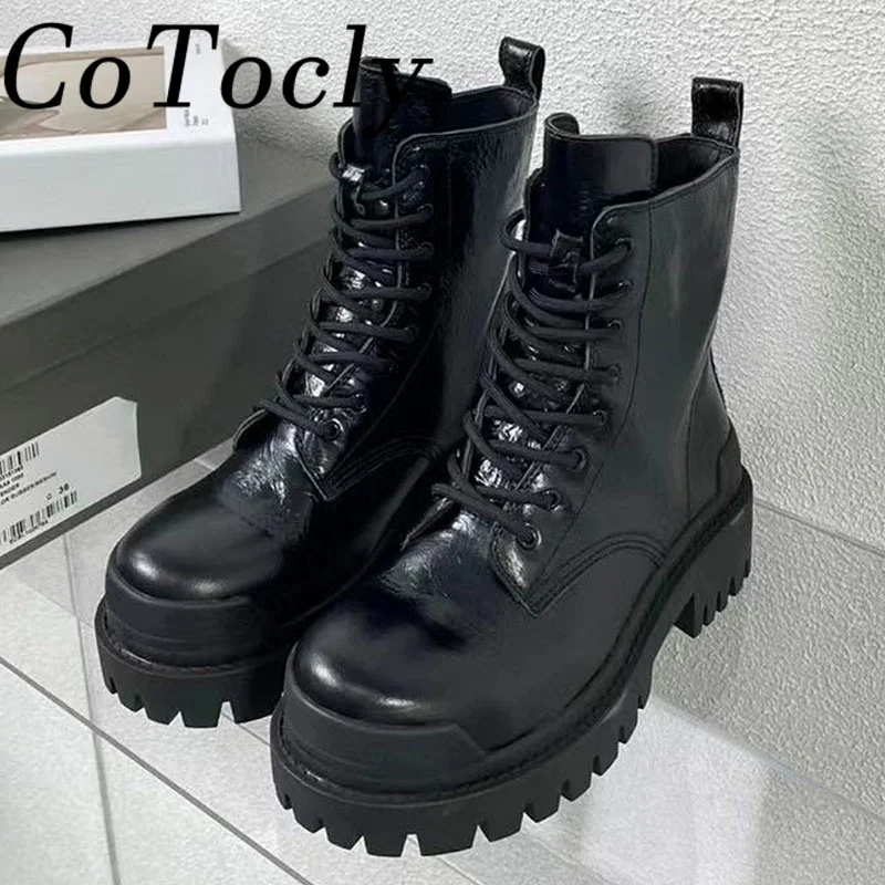 

Женские модельные Ботинки Челси из натуральной кожи на шнуровке, черные мотоциклетные короткие ботинки на платформе для осени